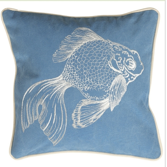 Embroidered Fish Indoor/Outdoor Accent Pillow - Picture 2 of 2